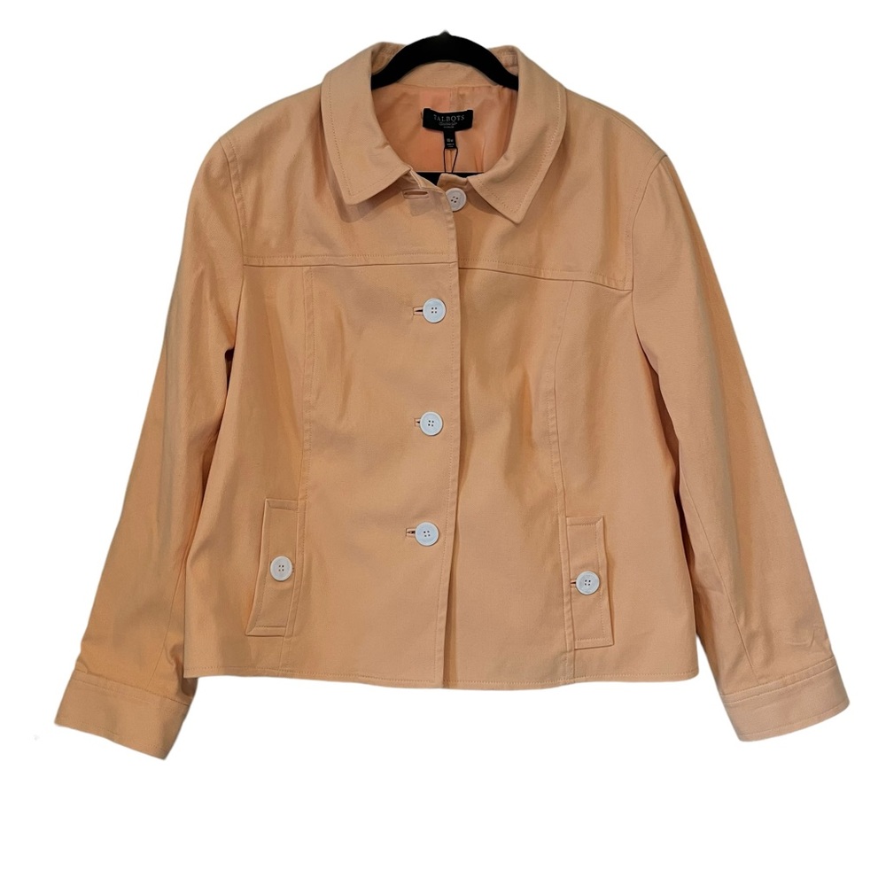 NWT, Talbots Grace Fit Button Down Peach Canvas Jacket, Sz 18W
